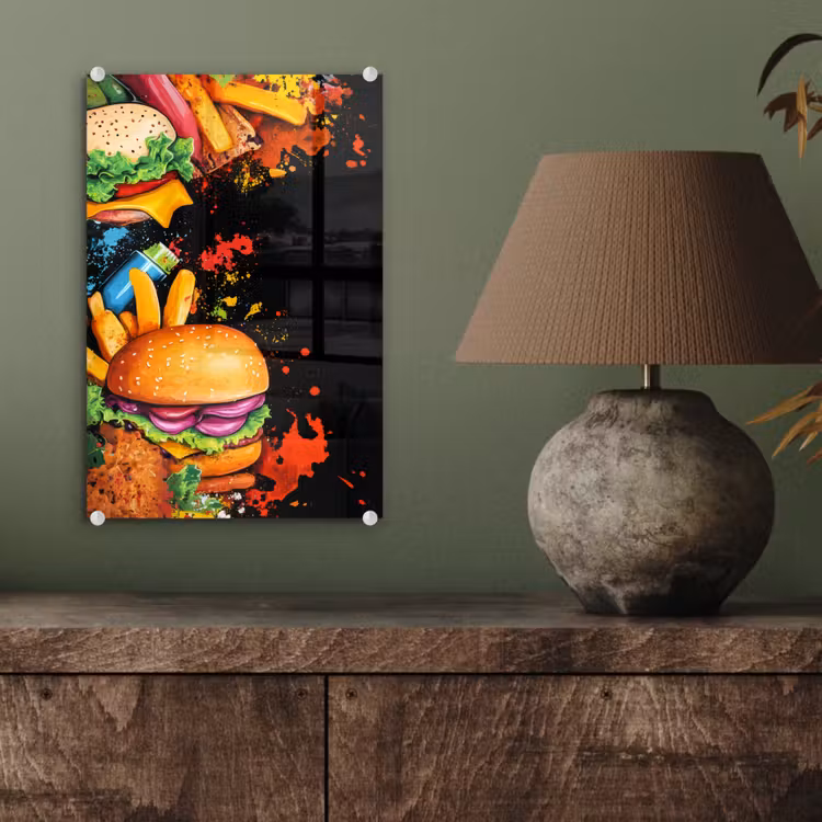 Glas schilderij - Fastfood - Graffiti - Hamburger - Eten - Modern — 4