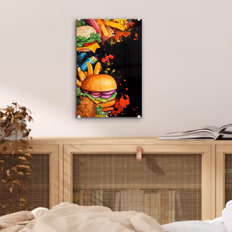 Glas schilderij - Fastfood - Graffiti - Hamburger - Eten - Modern — 5