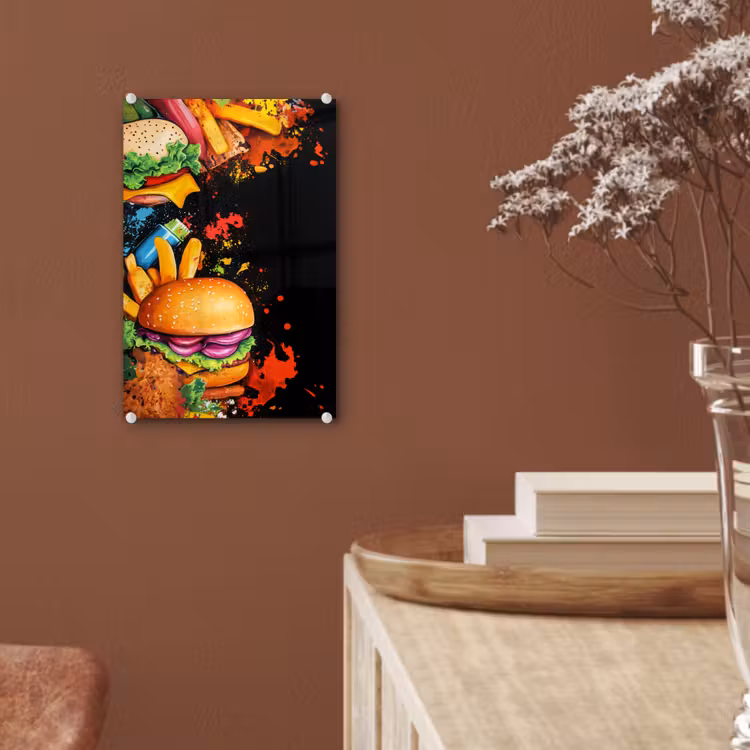 Glas schilderij - Fastfood - Graffiti - Hamburger - Eten - Modern — 6