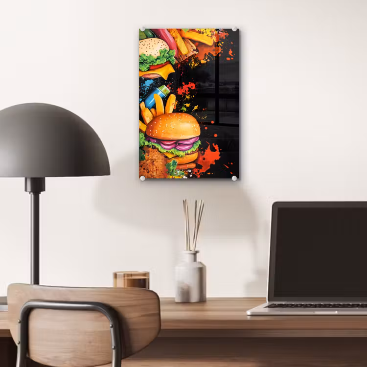 Glas schilderij - Fastfood - Graffiti - Hamburger - Eten - Modern — 7