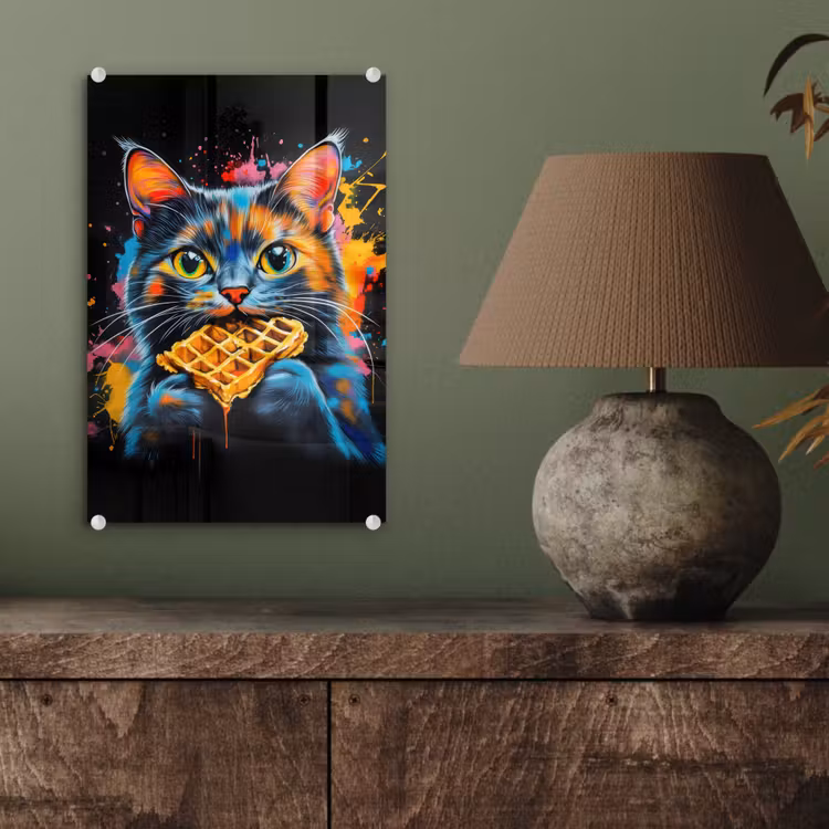 Glas schilderij - Kat - Graffiti - Kleurrijk - Wafel - Eten — 4