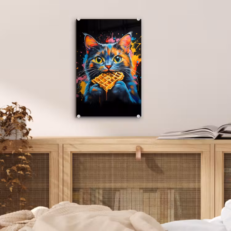 Glas schilderij - Kat - Graffiti - Kleurrijk - Wafel - Eten — 5