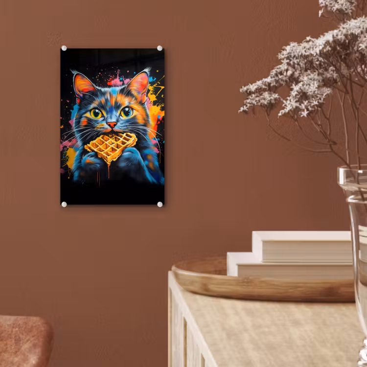 Glas schilderij - Kat - Graffiti - Kleurrijk - Wafel - Eten — 6
