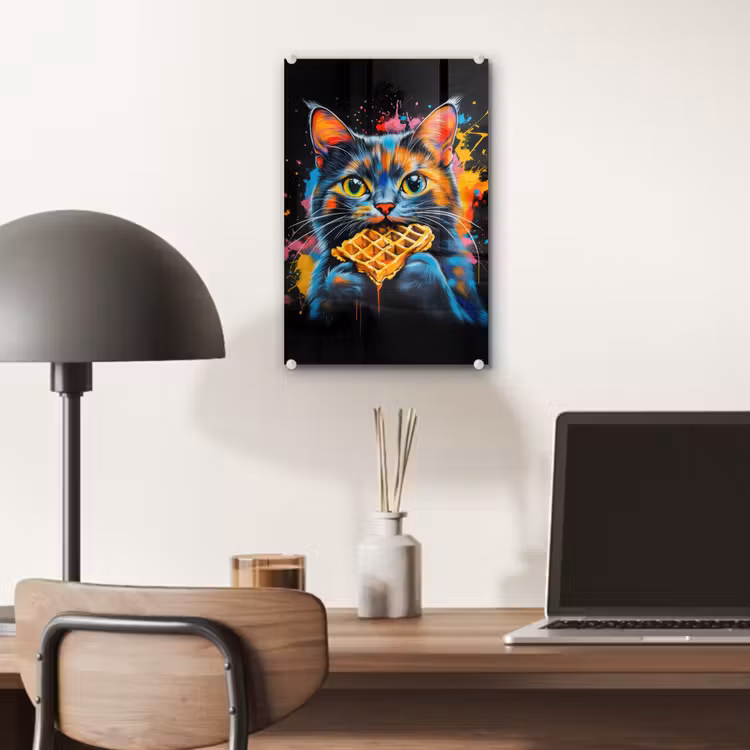 Glas schilderij - Kat - Graffiti - Kleurrijk - Wafel - Eten — 7