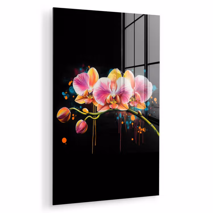 Glas schilderij - Orchidee - Graffiti - Kleurrijk - Bloemen - Abstract — 1