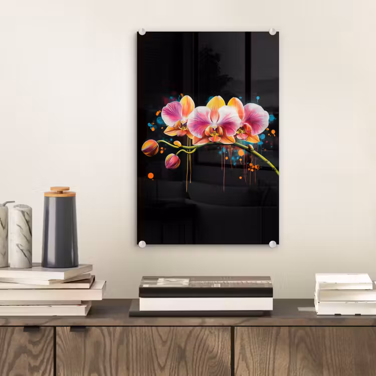 Glas schilderij - Orchidee - Graffiti - Kleurrijk - Bloemen - Abstract — 2