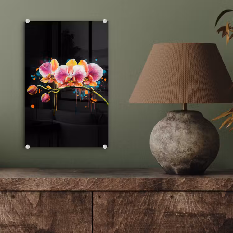 Glas schilderij - Orchidee - Graffiti - Kleurrijk - Bloemen - Abstract — 4