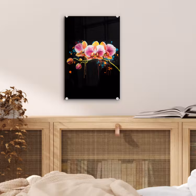 Glas schilderij - Orchidee - Graffiti - Kleurrijk - Bloemen - Abstract — 5
