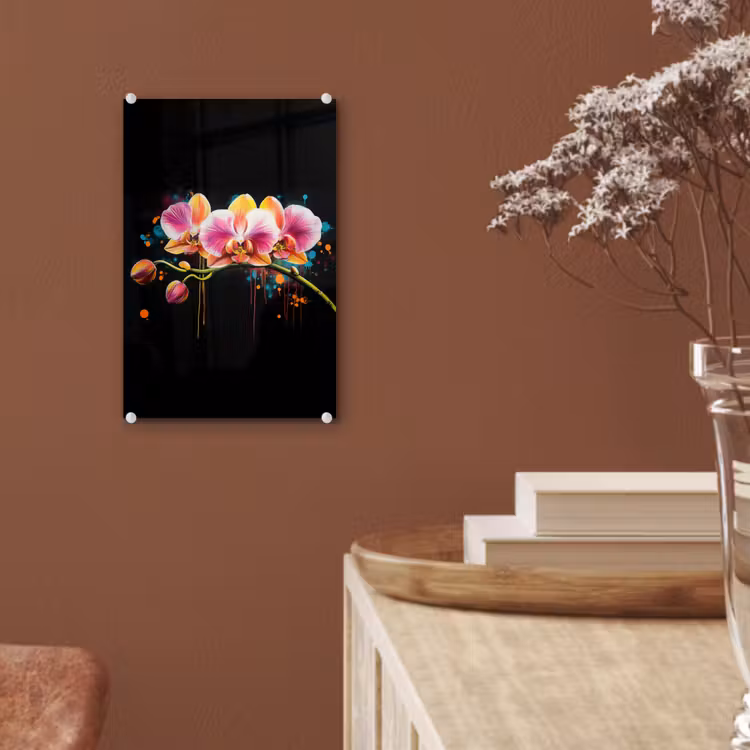 Glas schilderij - Orchidee - Graffiti - Kleurrijk - Bloemen - Abstract — 6