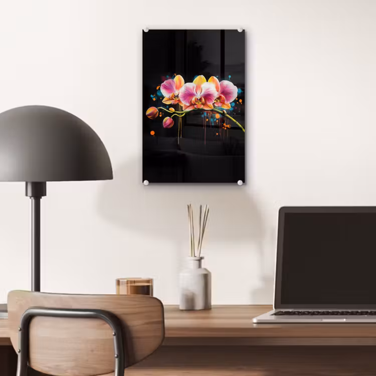 Glas schilderij - Orchidee - Graffiti - Kleurrijk - Bloemen - Abstract — 7