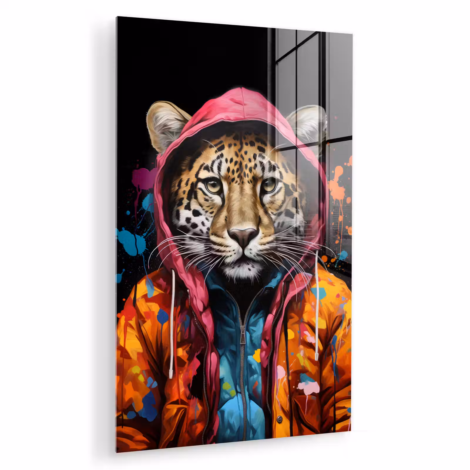 Glas schilderij - Graffiti - Luipaard - Zwart - Jas — 1