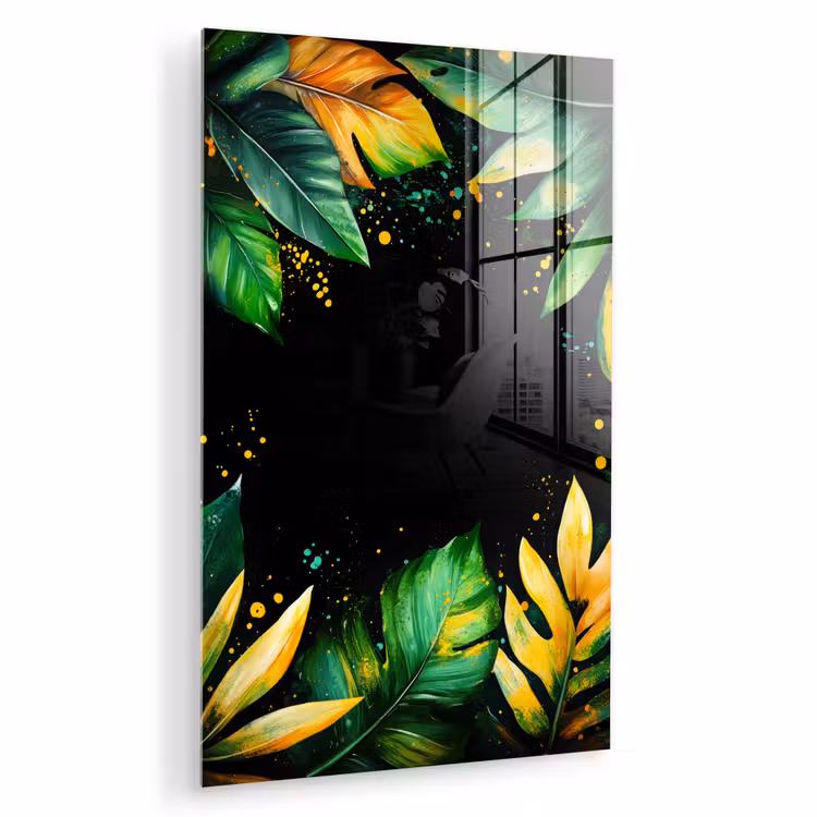 Glas schilderij - Bladeren - Groen - Geel - Verf - Jungle — 1