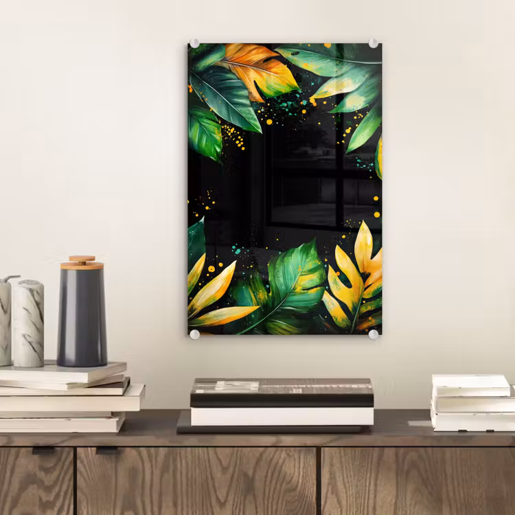 Glas schilderij - Bladeren - Groen - Geel - Verf - Jungle — 2