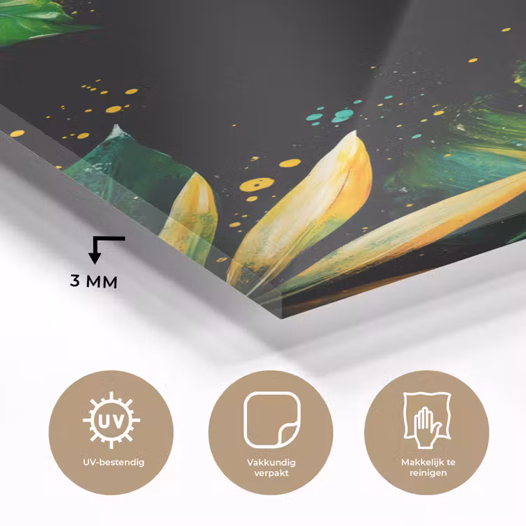 Glas schilderij - Bladeren - Groen - Geel - Verf - Jungle — 3