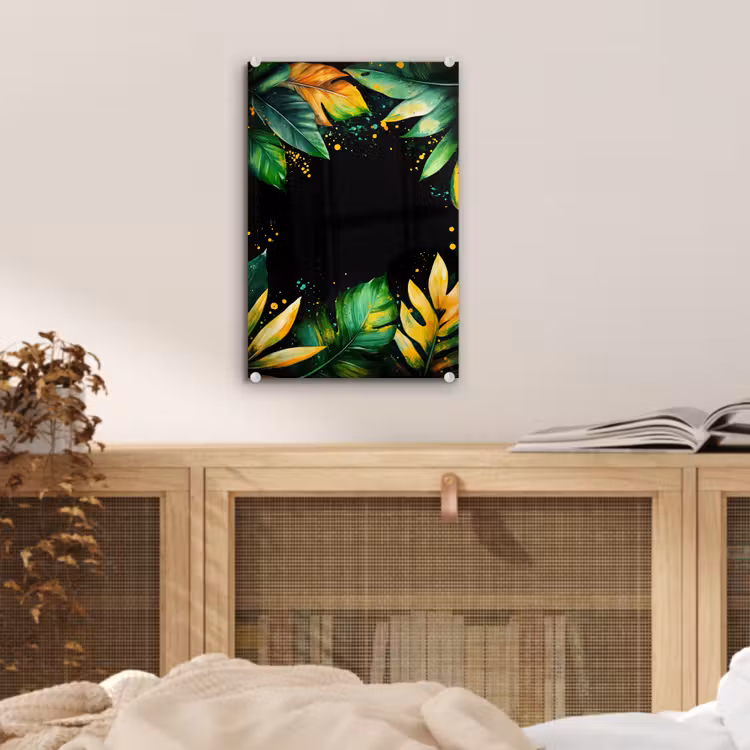 Glas schilderij - Bladeren - Groen - Geel - Verf - Jungle — 5