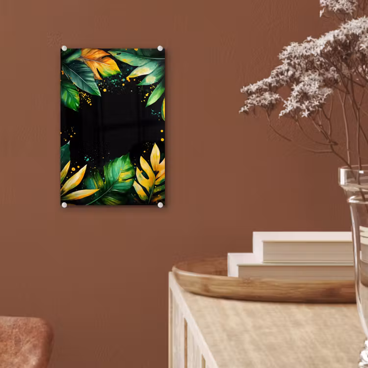 Glas schilderij - Bladeren - Groen - Geel - Verf - Jungle — 6