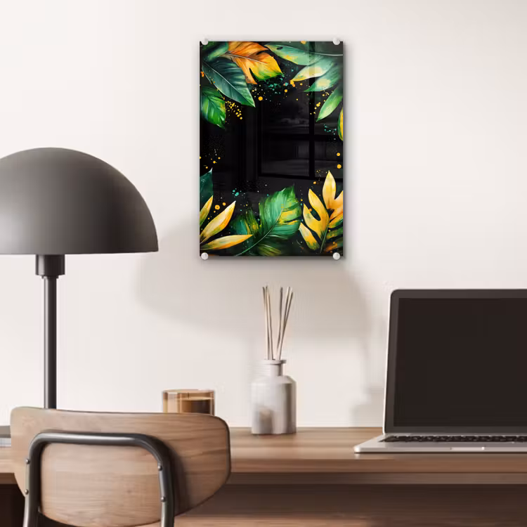 Glas schilderij - Bladeren - Groen - Geel - Verf - Jungle — 7