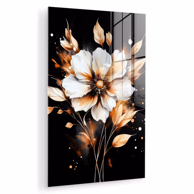 Glas schilderij - Bloem - Verf - Goud - Graffiti - Modern — 1