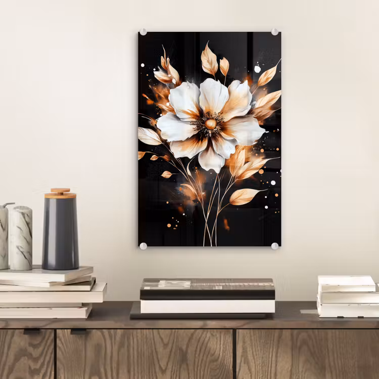 Glas schilderij - Bloem - Verf - Goud - Graffiti - Modern — 2