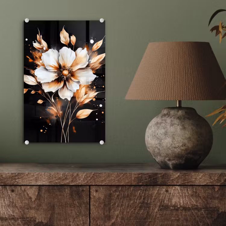 Glas schilderij - Bloem - Verf - Goud - Graffiti - Modern — 4