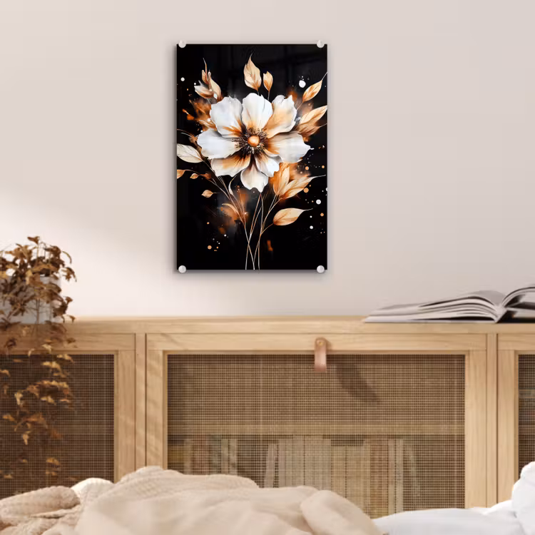 Glas schilderij - Bloem - Verf - Goud - Graffiti - Modern — 5