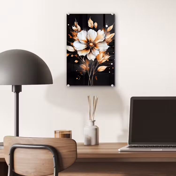 Glas schilderij - Bloem - Verf - Goud - Graffiti - Modern — 7