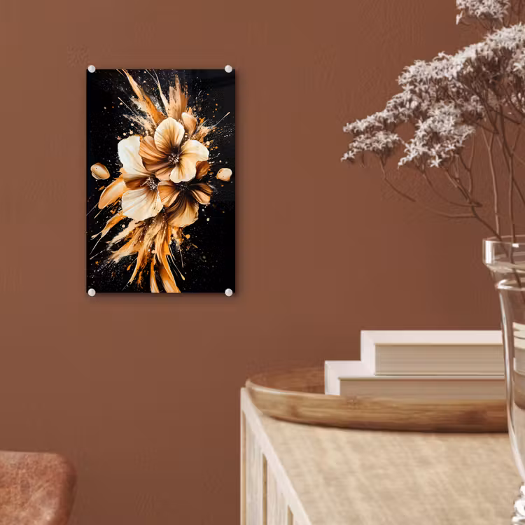 Glas schilderij - Bloemen - Goud - Graffiti - Zwart - Abstract — 6