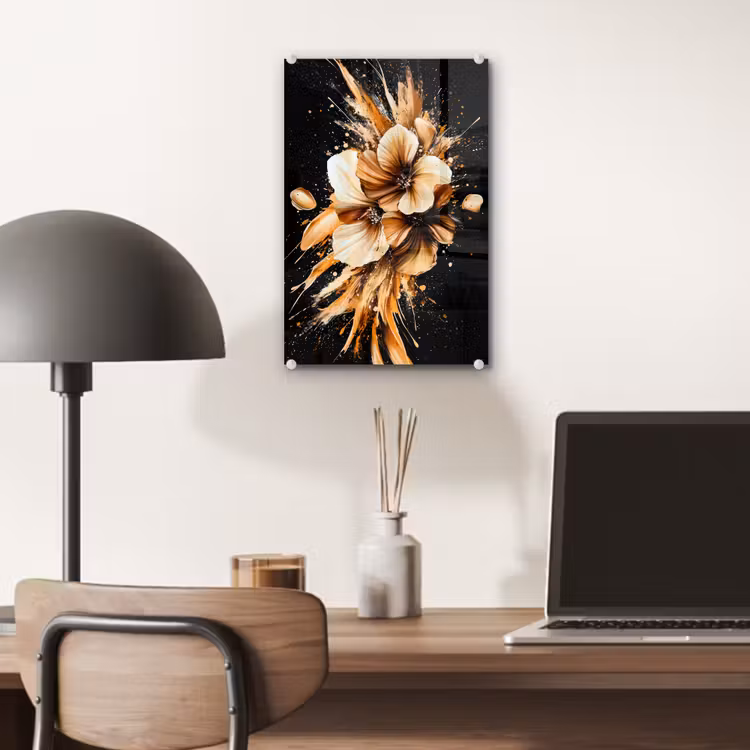 Glas schilderij - Bloemen - Goud - Graffiti - Zwart - Abstract — 7