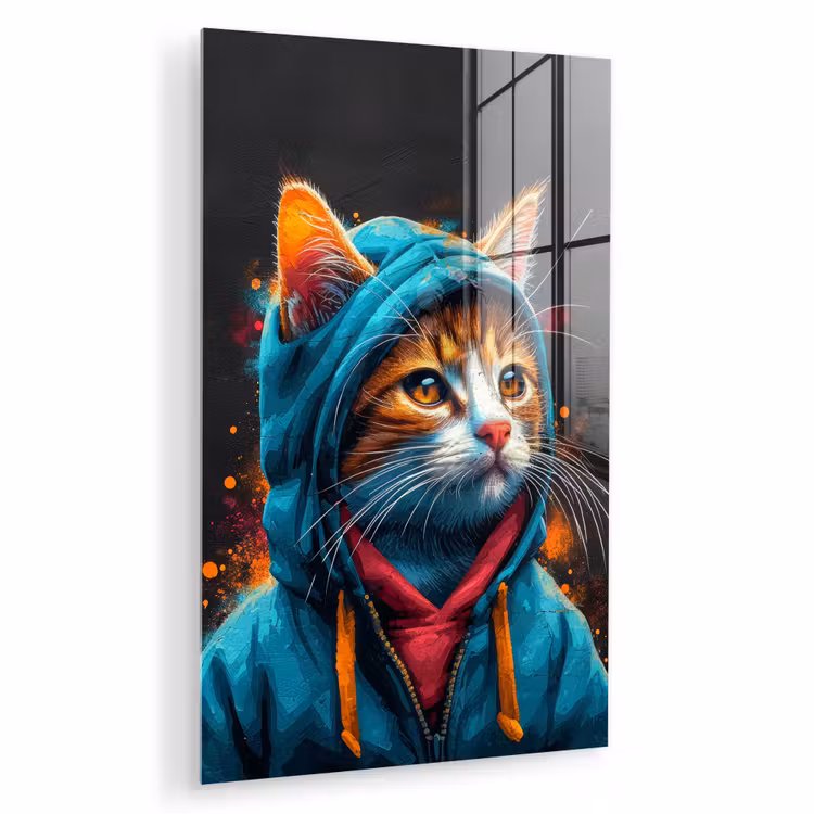 Glas schilderij - Graffiti - Kat - Zwart - Jas — 1