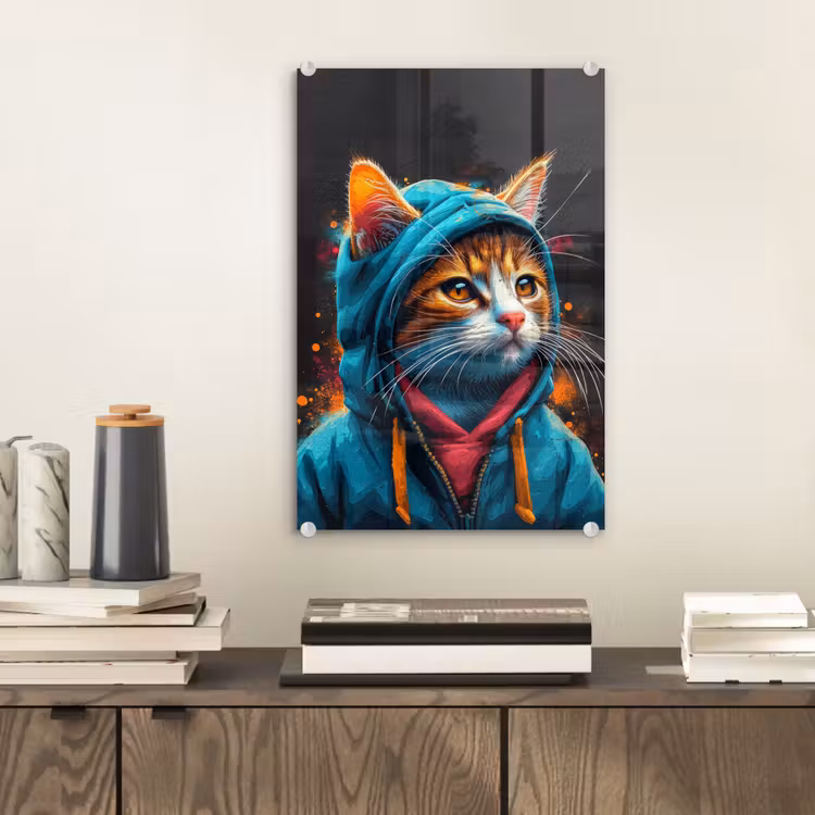 Glas schilderij - Graffiti - Kat - Zwart - Jas — 2