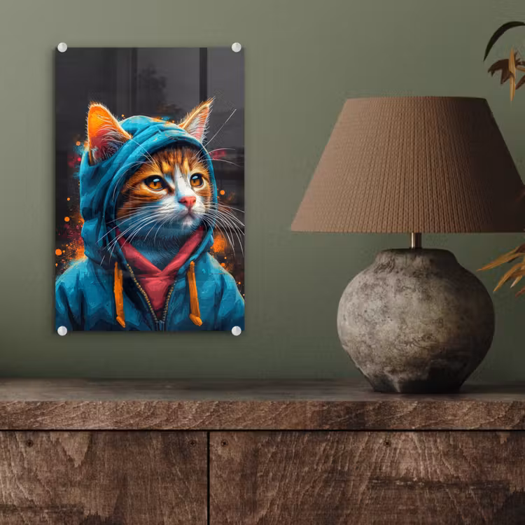 Glas schilderij - Graffiti - Kat - Zwart - Jas — 4