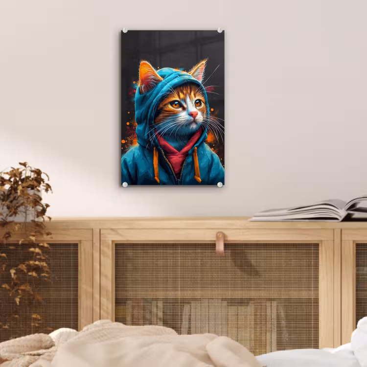 Glas schilderij - Graffiti - Kat - Zwart - Jas — 5