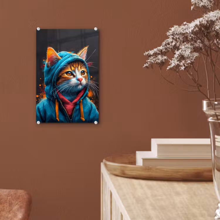Glas schilderij - Graffiti - Kat - Zwart - Jas — 6