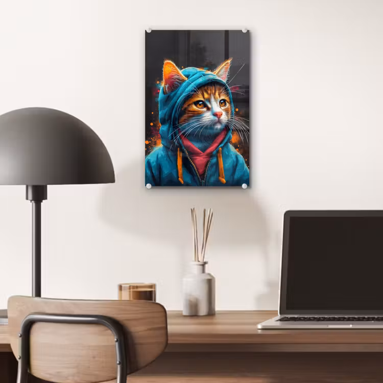 Glas schilderij - Graffiti - Kat - Zwart - Jas — 7
