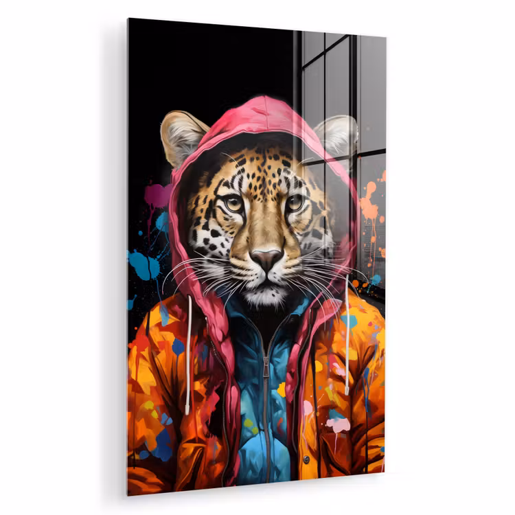 Glas schilderij - Graffiti - Luipaard - Zwart - Jas — 1