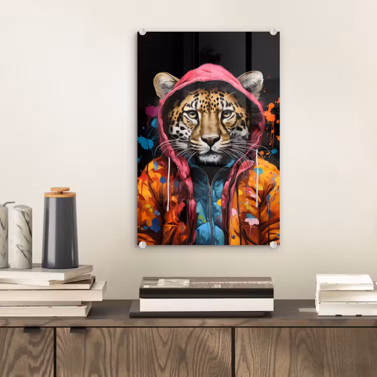 Glas schilderij - Graffiti - Luipaard - Zwart - Jas — 2