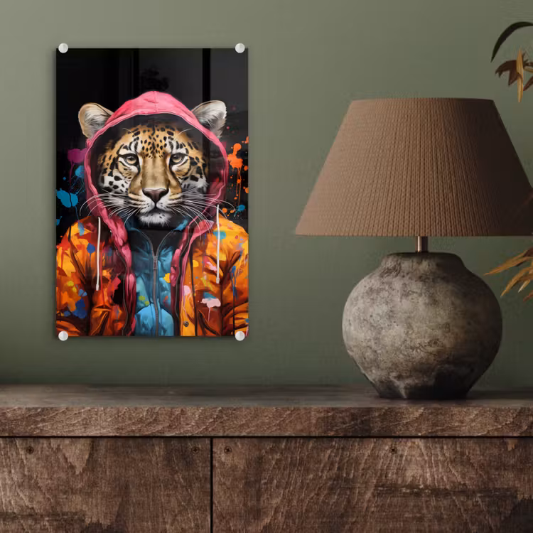 Glas schilderij - Graffiti - Luipaard - Zwart - Jas — 4