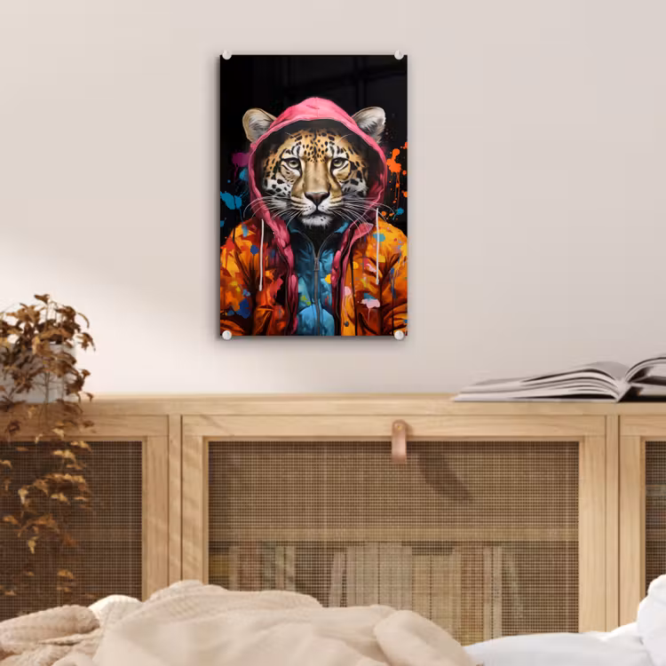 Glas schilderij - Graffiti - Luipaard - Zwart - Jas — 5