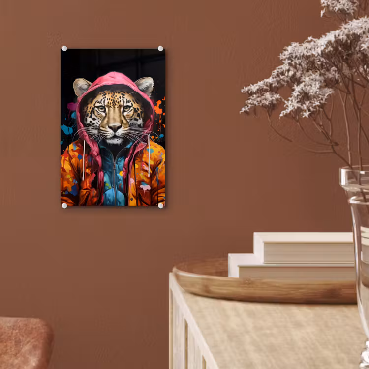 Glas schilderij - Graffiti - Luipaard - Zwart - Jas — 6