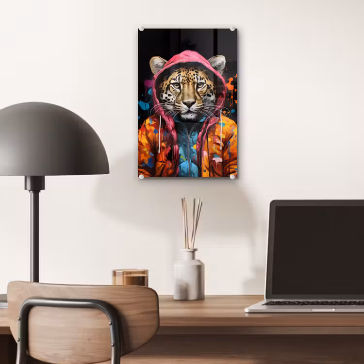 Glas schilderij - Graffiti - Luipaard - Zwart - Jas — 7