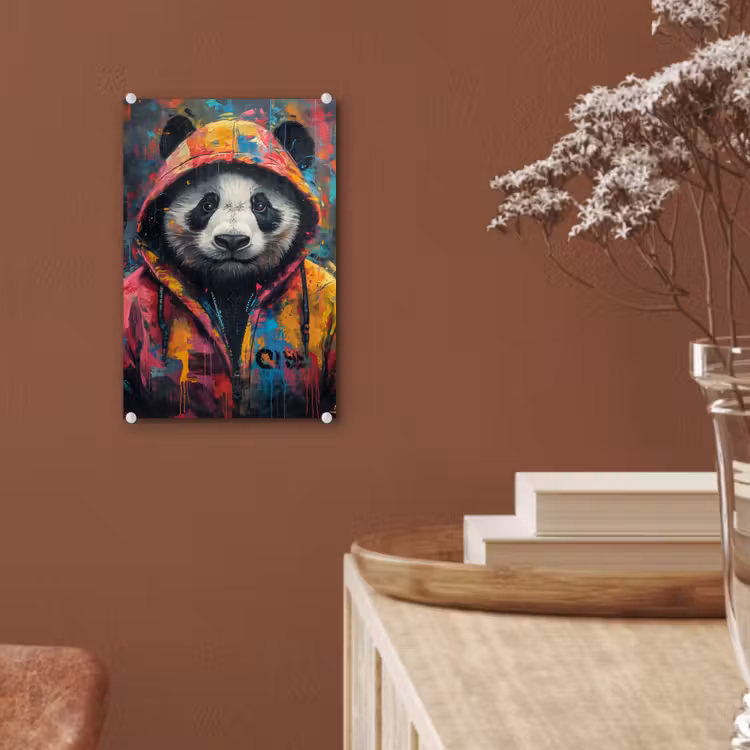 Glas schilderij - Graffiti - Panda - Jas - Kleurrijk — 6