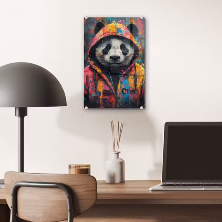 Glas schilderij - Graffiti - Panda - Jas - Kleurrijk — 7