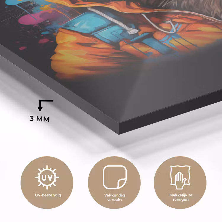 Glas schilderij - Graffiti - Wasbeer - Jas - Zwart — 3