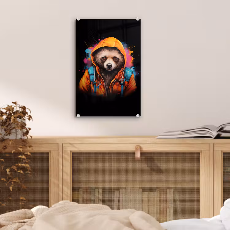 Glas schilderij - Graffiti - Wasbeer - Jas - Zwart — 5