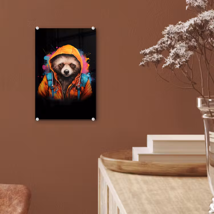 Glas schilderij - Graffiti - Wasbeer - Jas - Zwart — 6