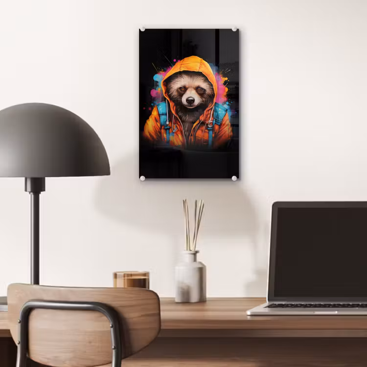Glas schilderij - Graffiti - Wasbeer - Jas - Zwart — 7