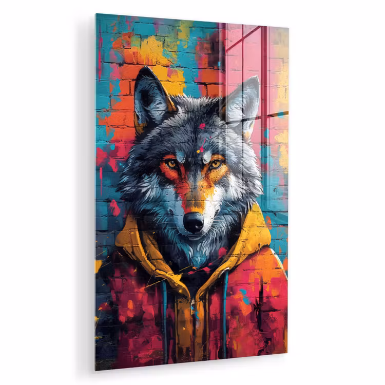 Glas schilderij - Graffiti - Wolf - Street art - Blauw — 1