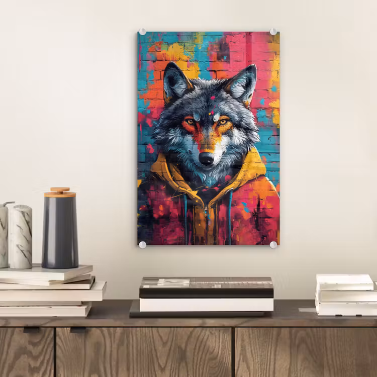 Glas schilderij - Graffiti - Wolf - Street art - Blauw — 2