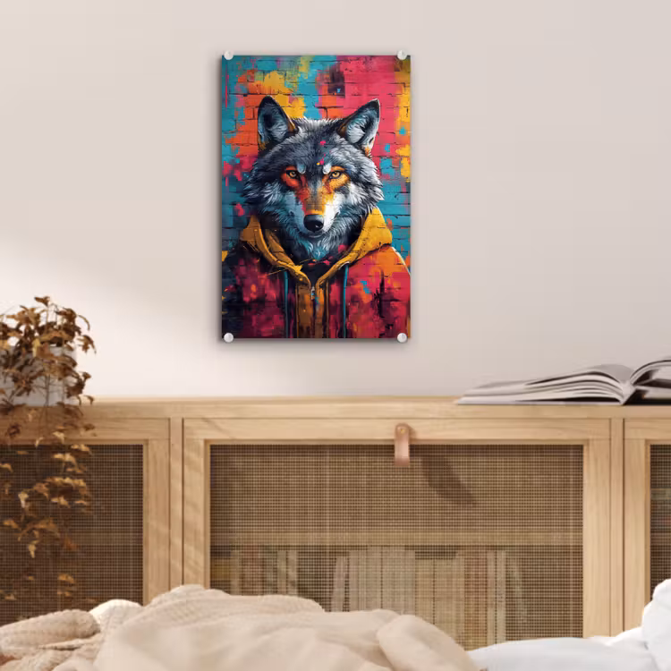 Glas schilderij - Graffiti - Wolf - Street art - Blauw — 5