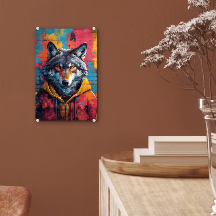 Glas schilderij - Graffiti - Wolf - Street art - Blauw — 6
